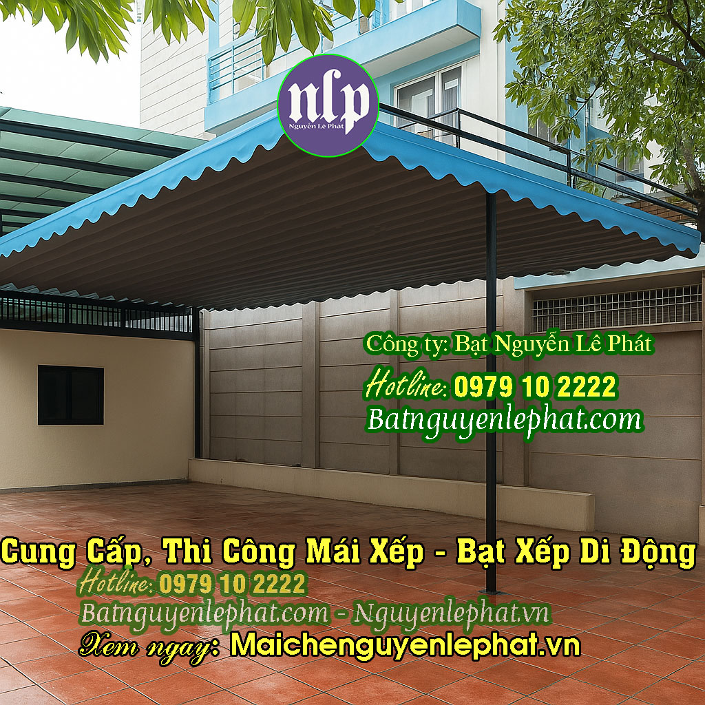 Thi công mái bạt xếp trước nhà Thi công mái bạt xếp
